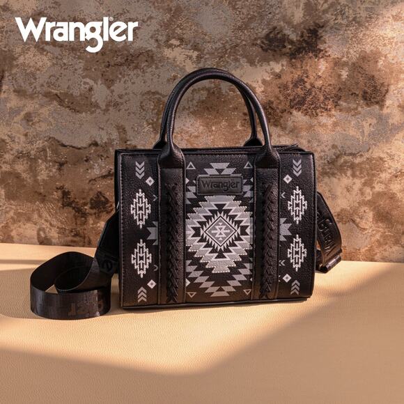 Wrangler Aztec Pattern Print -Tote/Crossbody Black - Picture 1 of 4